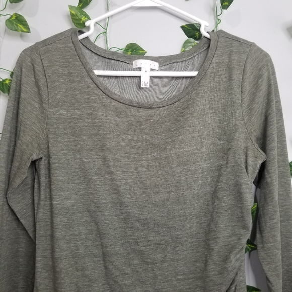 Leith Womens Long Sleeve Fitted Bodycon Med Ruched Dress Assymetrical Hem Green - Picture 2 of 12